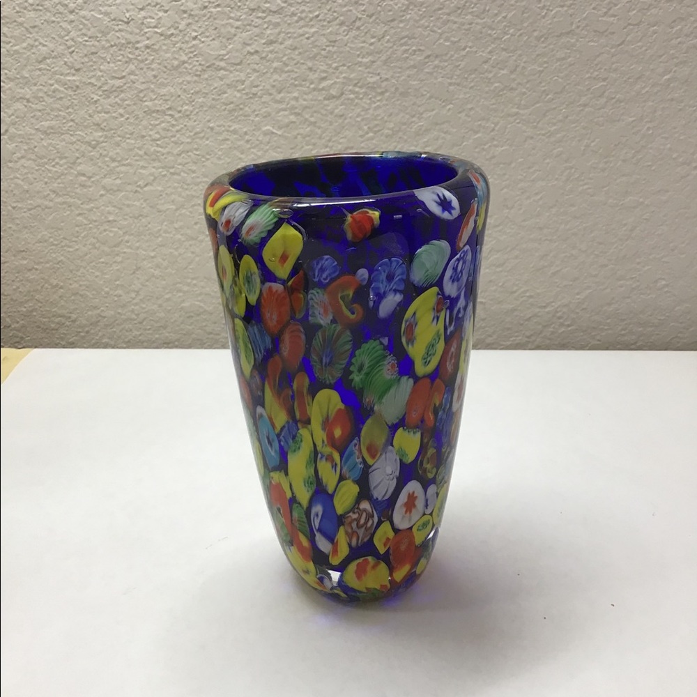 Glass blue multicolor vase